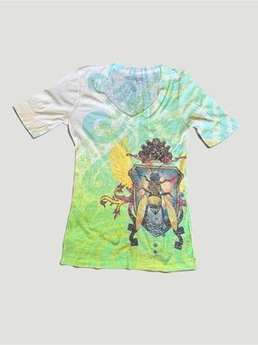 Raw V-Neck Short Sleeve Tee in Green Multi